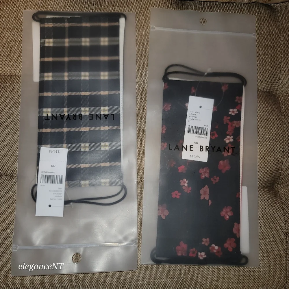 Lane Bryant (2) 2 pack 100% Cotton Design Face Masks NWT